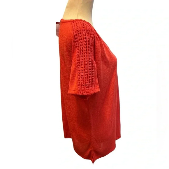 Modern Canvas Women's Red Short Sleeve Solid V Neck Pullover Shirt Top Sz XL NWT - Picture 2 of 9